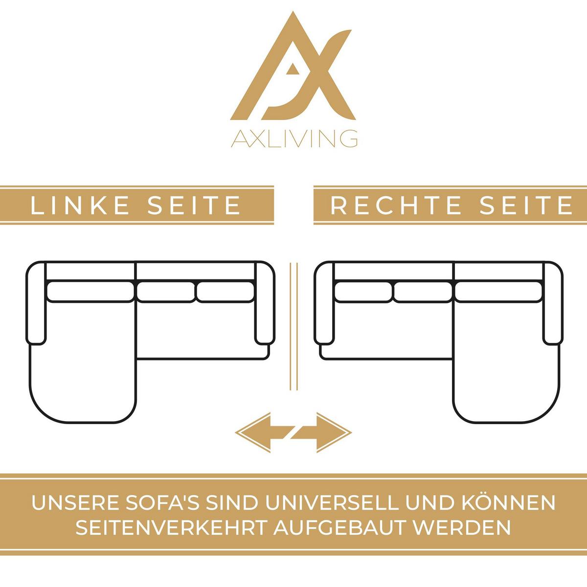 ECKSOFA Universelle L Form Elif Hellbraun 220/140/85 cm stilvolle mit Schlaffunktion - Hellbraun/Silberfarben, Kunststoff/Textil (220/140cm) - AX Living