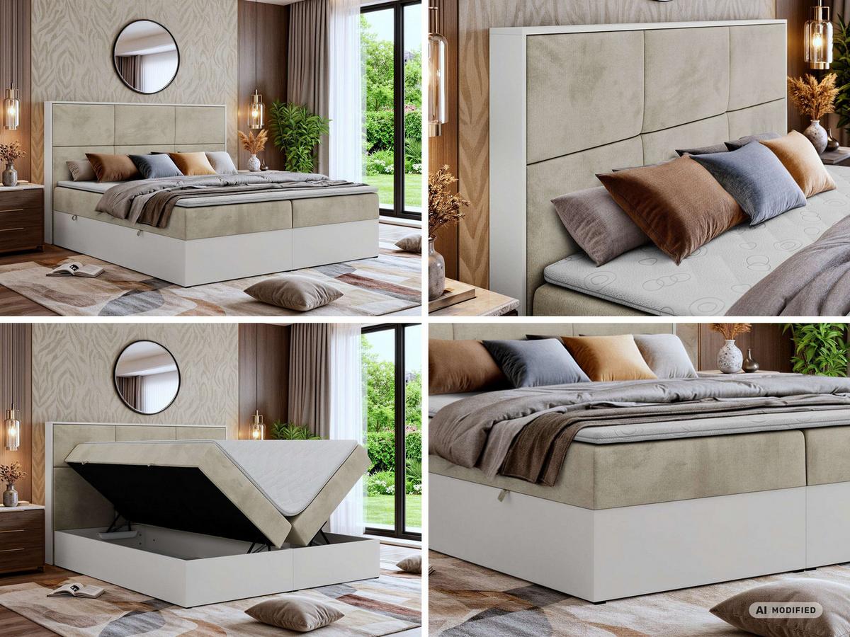BOXBETT DELVIT 180/200 - Beige Velvet - Topper Visco - H3 - Beige/Schwarz, Kunststoff/Textil (180/200cm) - MKS