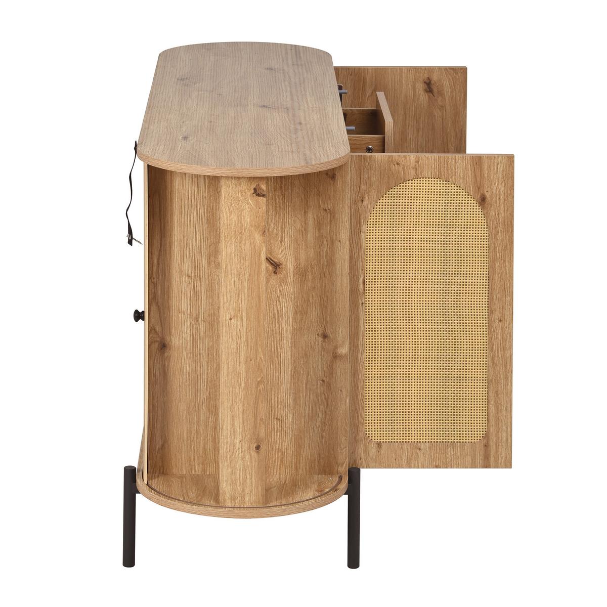SIDEBOARD in holzoptik mit rattan, ovale form und verstellbaren fächern - Naturfarben, Holzwerkstoff (140/77.5/38cm) - Urban Meuble