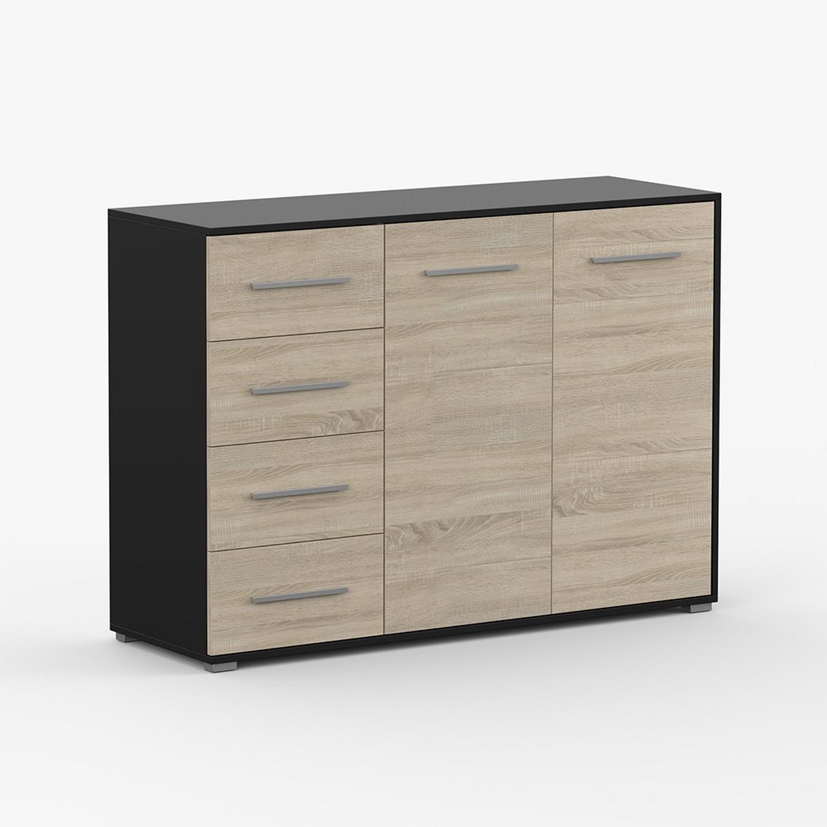 KOMMODE Frida 01 2D4S Schwarz/Sonoma 135 cm - Alufarben/Schwarz, Holzwerkstoff/Kunststoff (135/95/45cm) - imoebel24