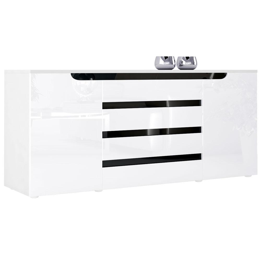 SIDEBOARD Sintra Weiß Hochglanz / Schwarz Hochglanz - Weiß Hochglanz, Holzwerkstoff (166/72/35cm) - Vladon