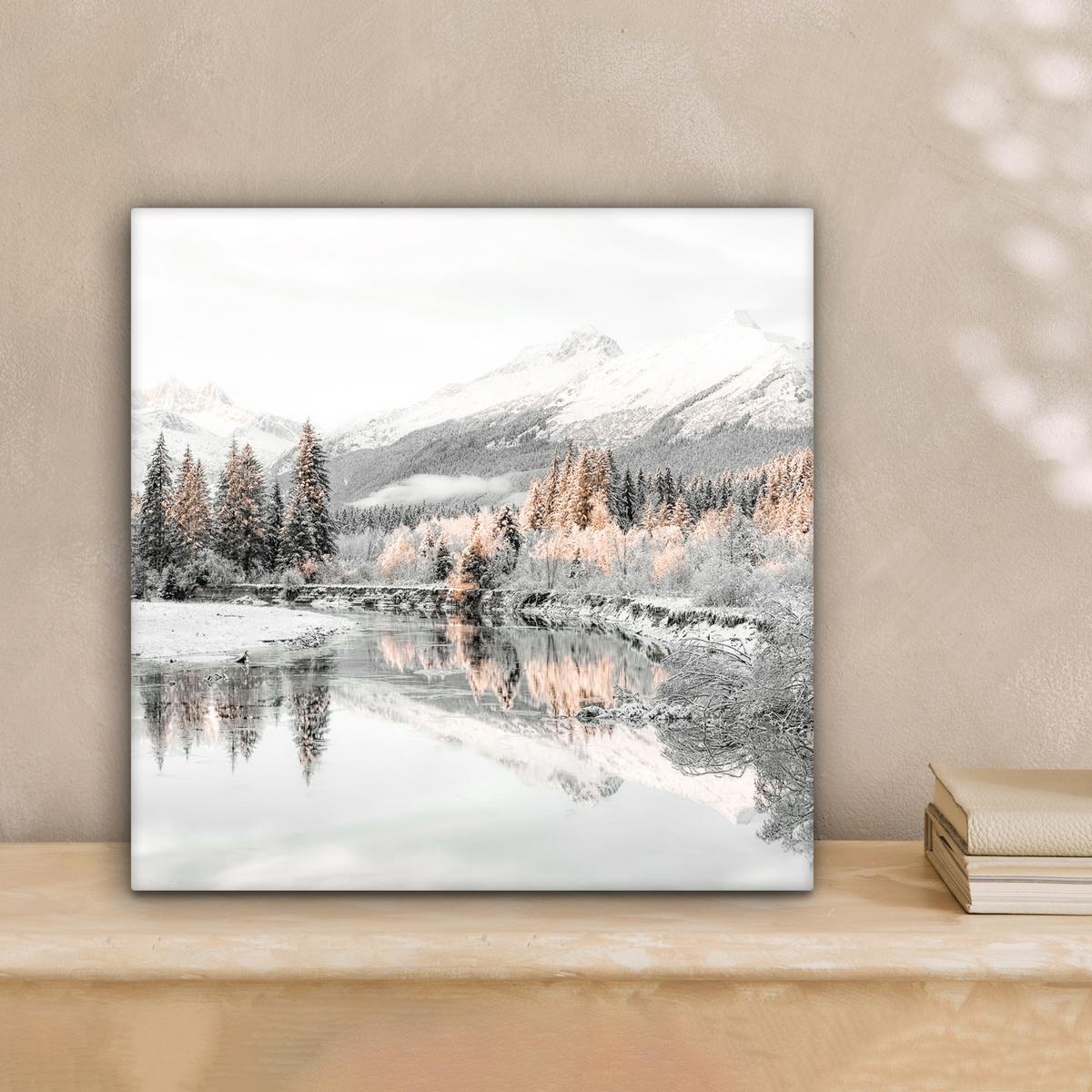 LEINWANDBILD Natur - Winter - Bäume - Berge - Schnee Deko Wohnzimmer 20x20 cm - Weiß Hochglanz, Textil (20/20cm) - MuchoWow
