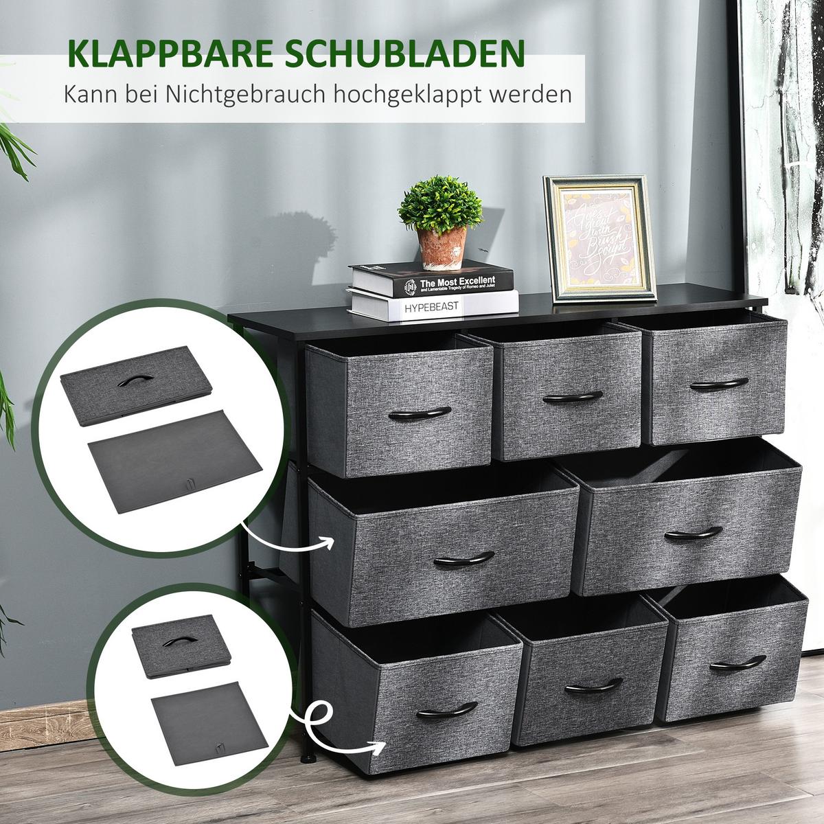 KOMMODE mit 8 Schubladen aus Stoff Modern-Design Dunkelgrau - Dunkelgrau, Textil (30/78.5/100cm) - HOMCOM