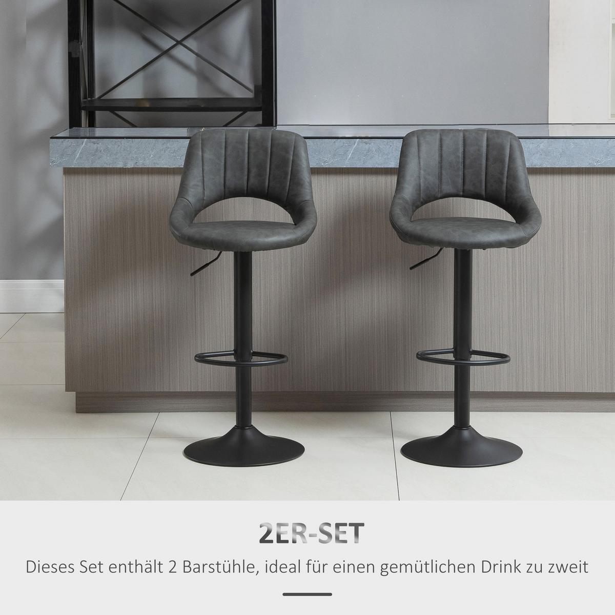 BARHOCKER-SET, 2 Hocker, Küchenhocker, Lederoptik, drehbar mit Fußstütze - Grau, Kunststoff (47/109/52cm) - HOMCOM