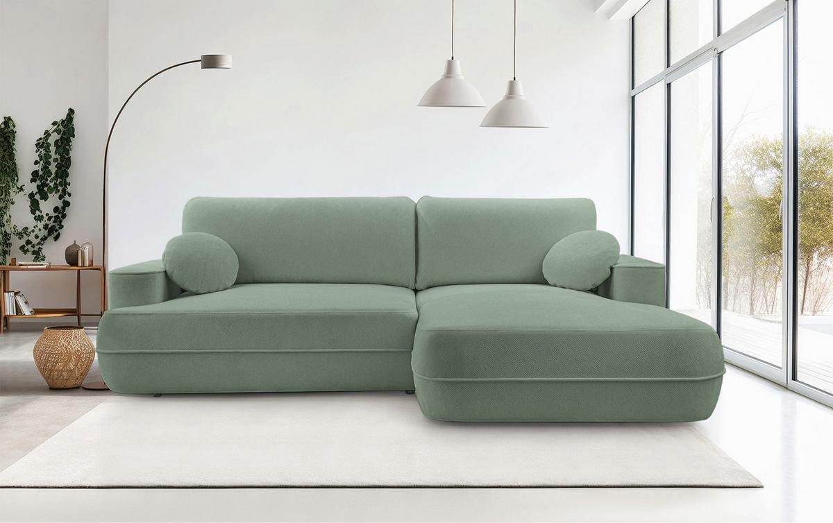 ECKSOFA Fuerro Salbeigrün Strukturstoff - Schwarz/Hellgrün, Kunststoff/Textil (168/260cm) - Selsey