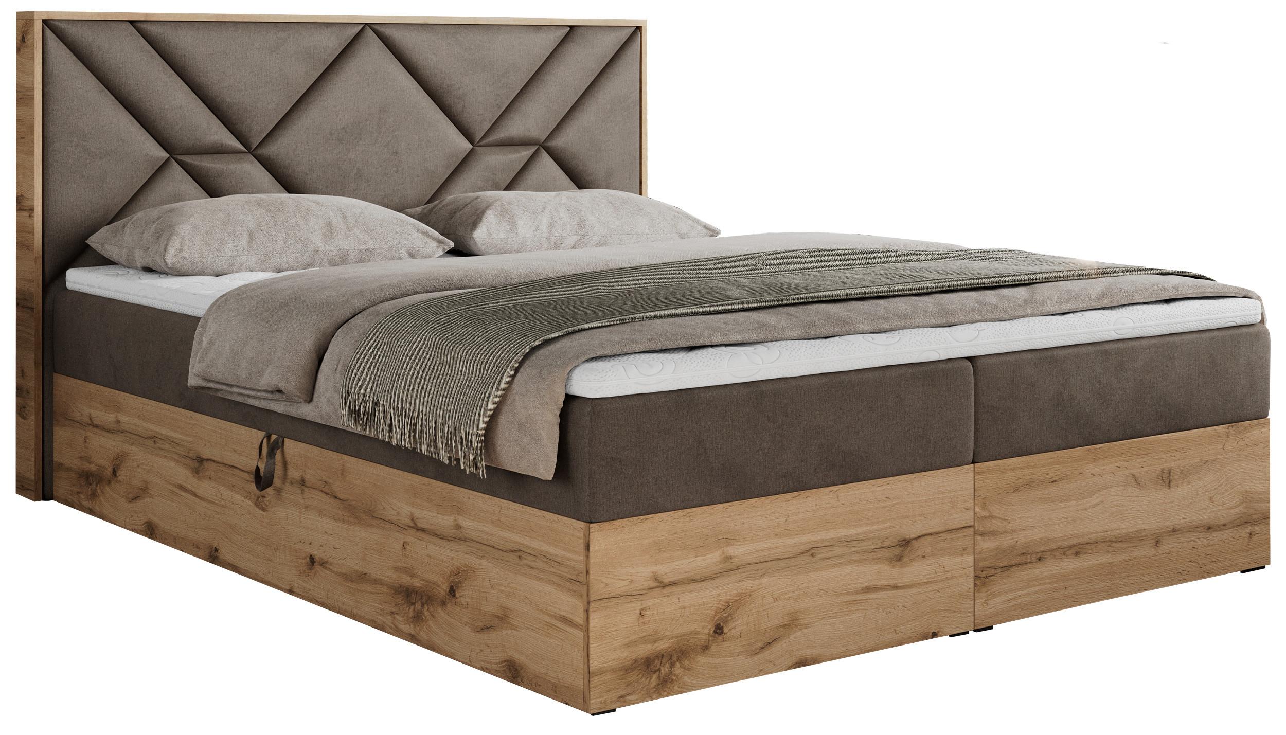BOXBETT GUNAR - 180/200 Braun Velvet - H3 - Braun, Holz/Textil (180/200cm) - MKS