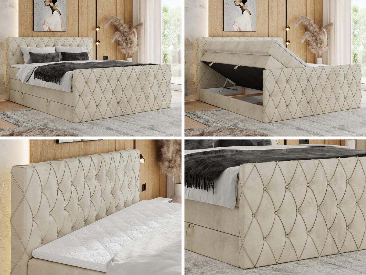 BOXSPRINGBETT MIREN KING DUO 180/200 Beige Velvet - H3 - Beige, Holz/Textil (180/200cm) - MKS