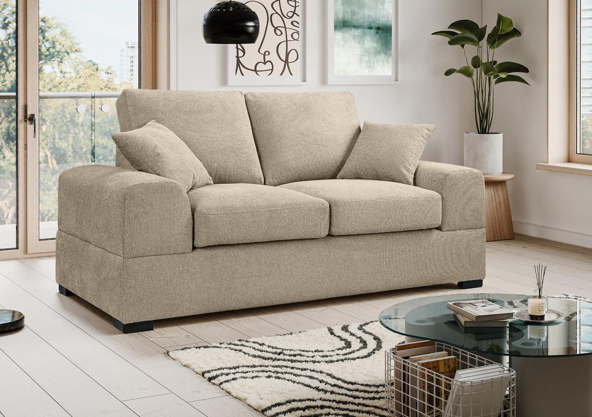 SOFA beige Strukturstoff, Couch 2-Sitzer 182 cm mit Premium Kaltschaum - Beige/Schwarz, Holz/Textil (182/90/93cm) - Inn.Furn