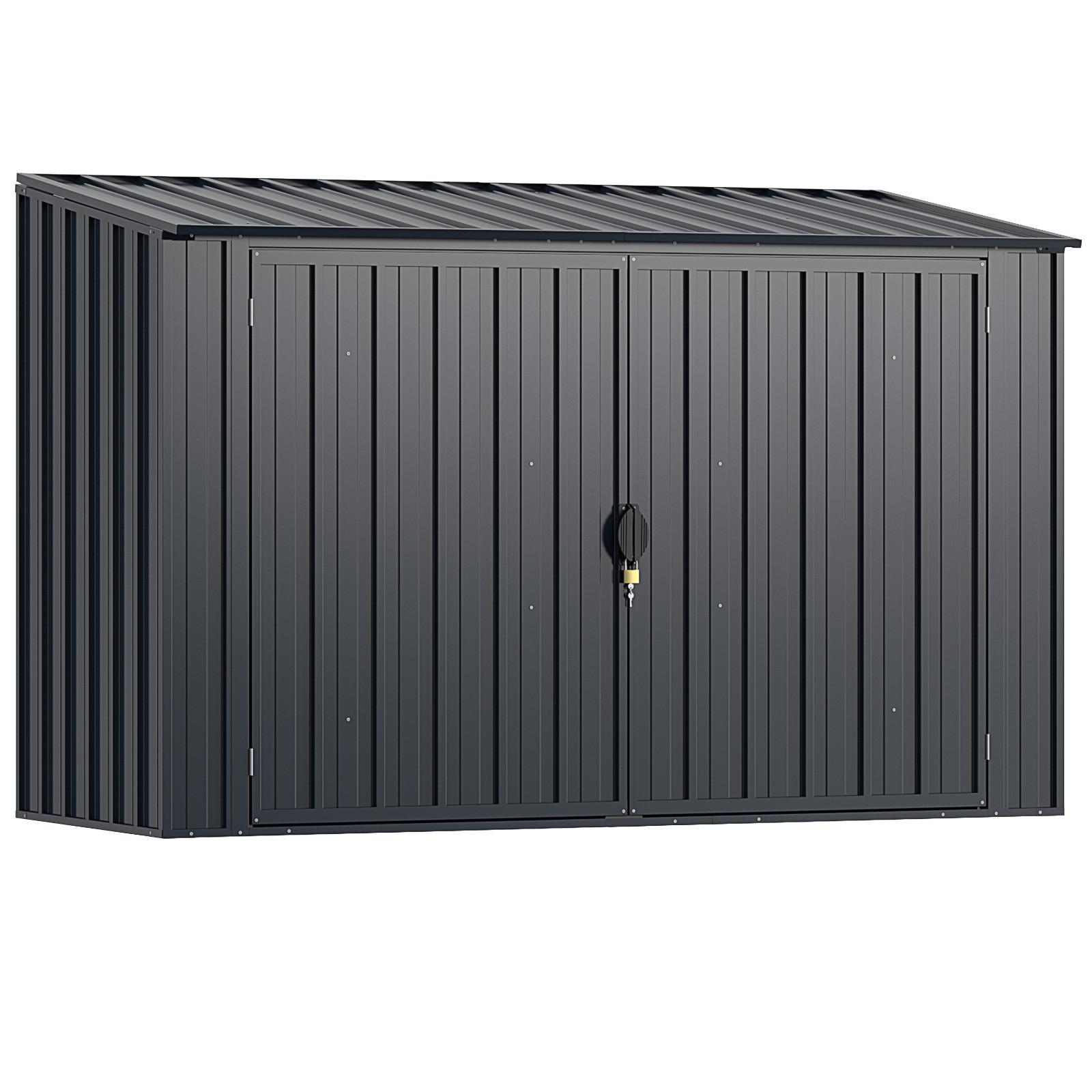 MÜLLTONNENBOX mit abschließbarer Tür grau - Grau, Metall (158/127/79cm) - COSTWAY