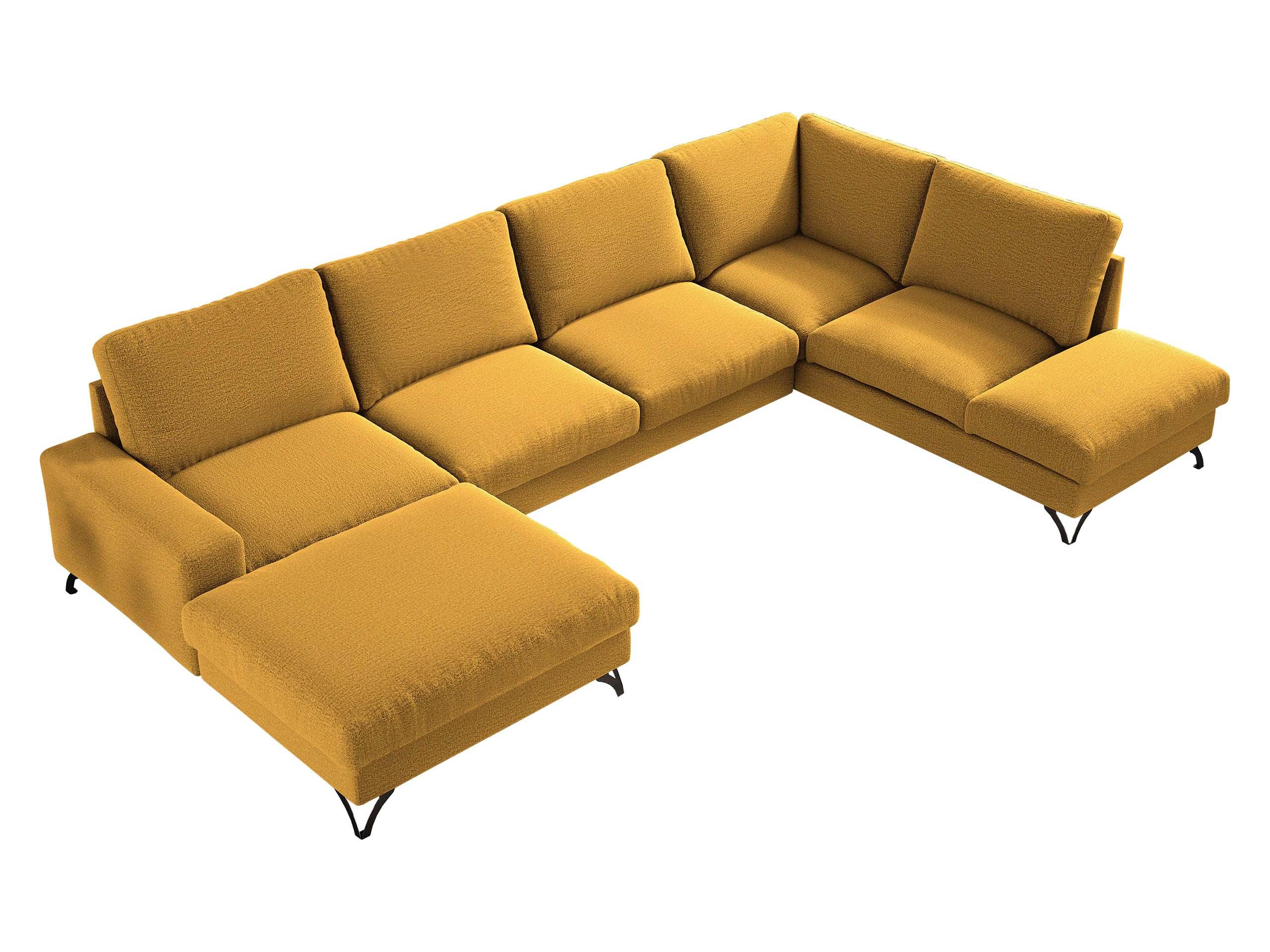 WOHNLANDSCHAFT Flavio U, Seite: Links - L1F+L2F+R3F - Gelb/Schwarz, Holz/Textil (367/91/214cm) - MIRJAN24