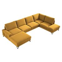 WOHNLANDSCHAFT Flavio U, Seite: Links - L1F+L2F+R3F - Gelb/Schwarz, Holz/Textil (367/91/214cm) - MIRJAN24
