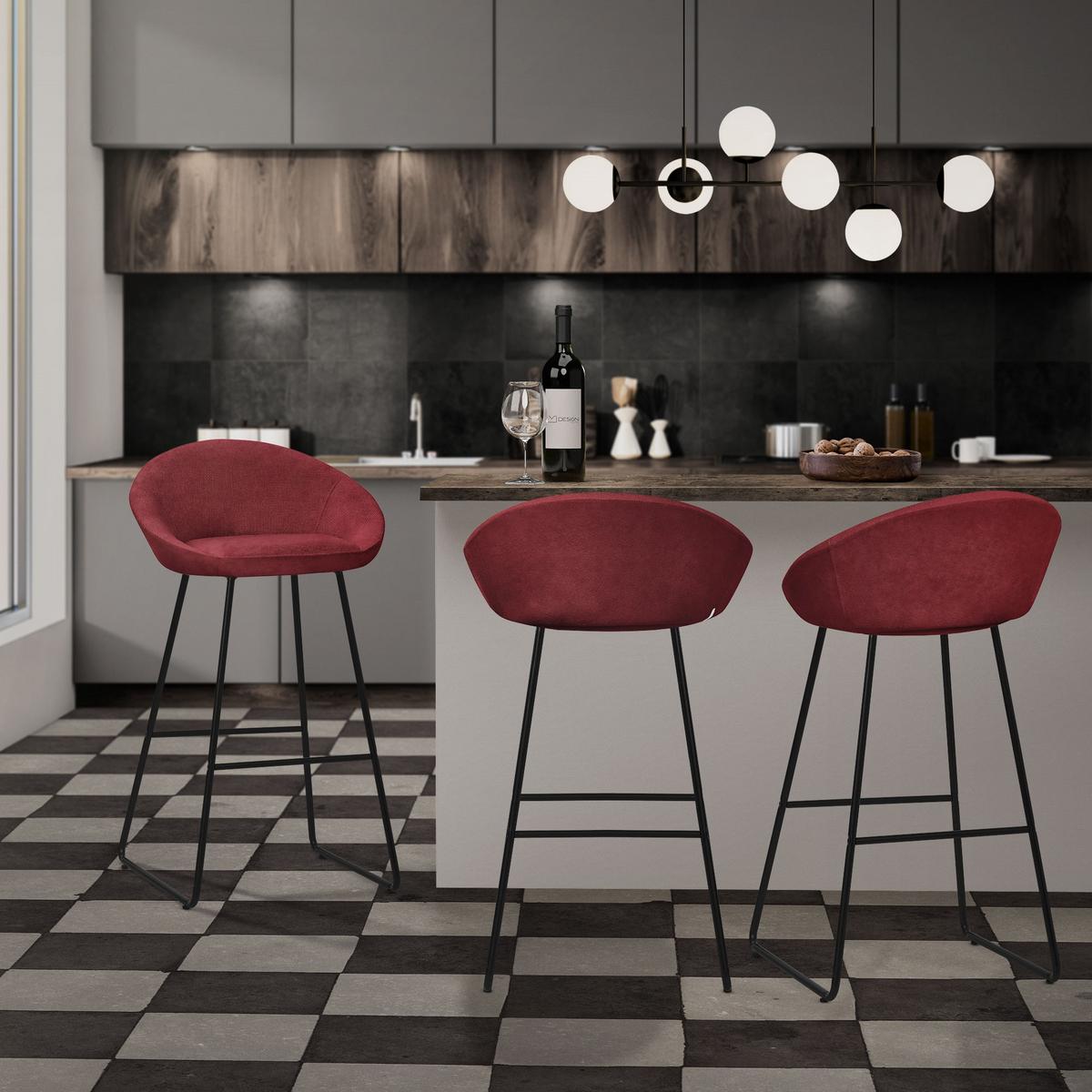 BARHOCKER 2er Set Rot mit Stoffbezug - Rot/Schwarz, Metall (56/94/50cm) - ML-DESIGN