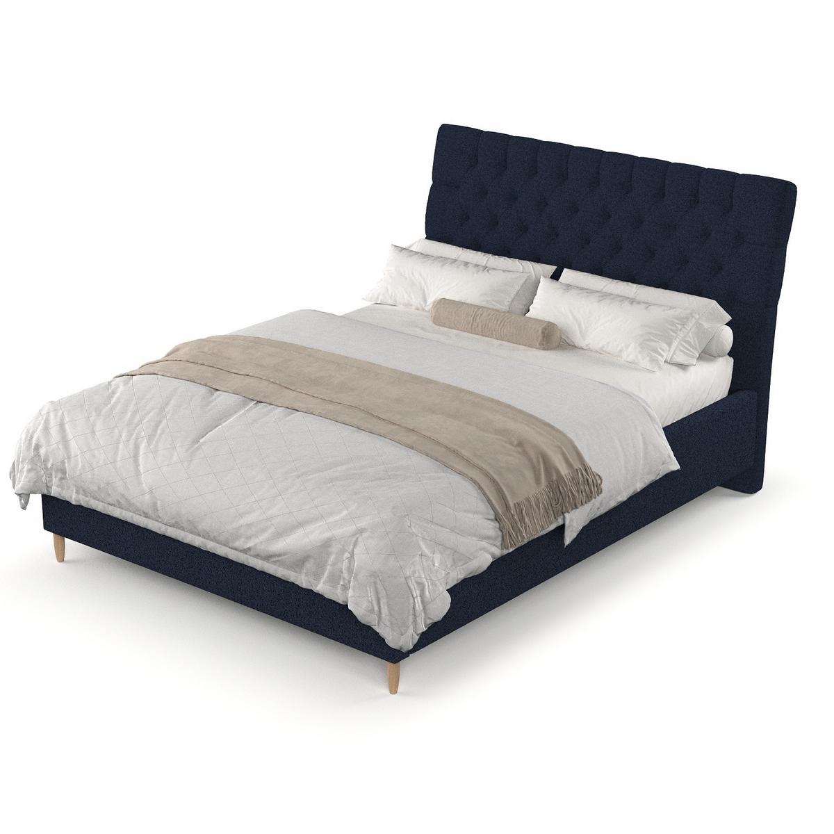POLSTERBETT Lira 120/200 cm Marineblau im Riva Stoff - Naturfarben/Dunkelblau, Holz/Holzwerkstoff (120/200cm) - AltaBeds