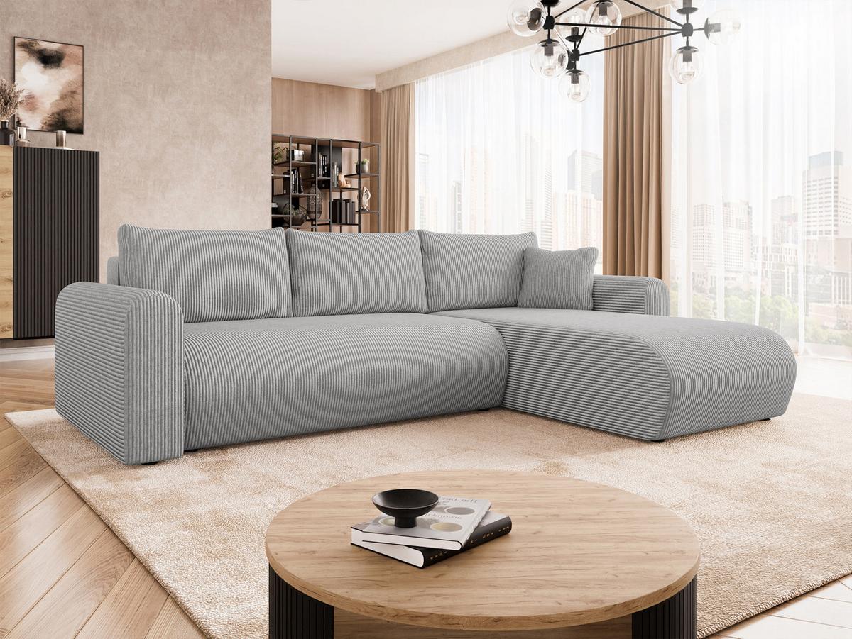 ECKSOFA Eliwo Cord - Hellgrau/Schwarz, Holz/Textil (252/158cm) - MIRJAN24