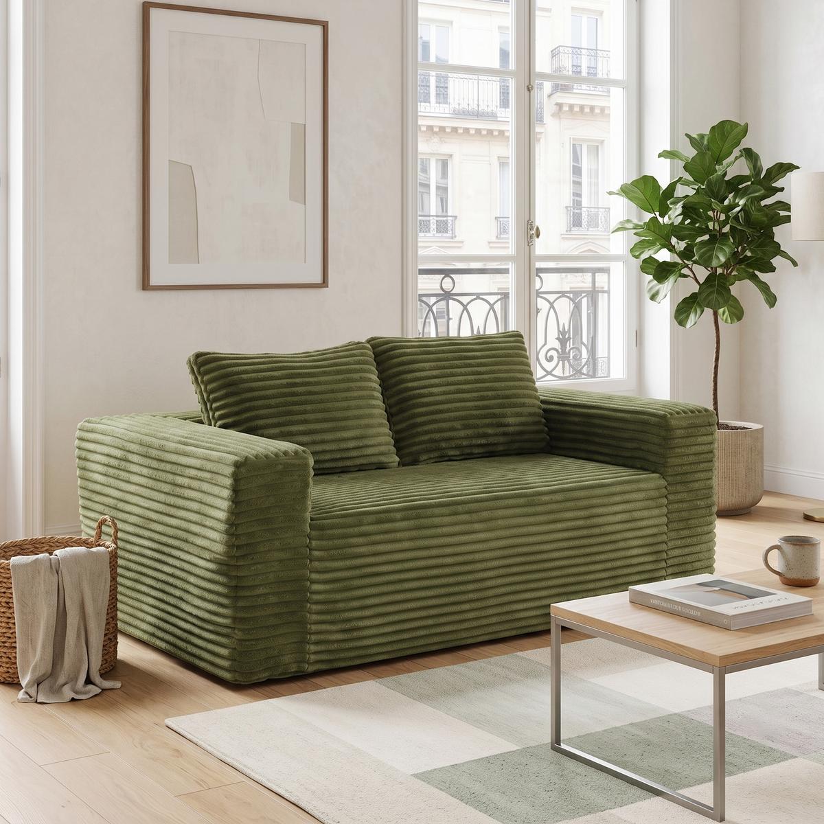2-SITZER SOFA 160cm Cord-Sofa Bodensofa ohne Montage - Grün, Textil (160/58/88cm) - Urban Meuble