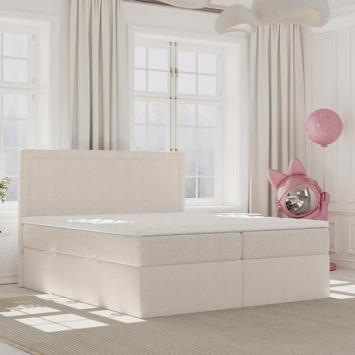 BOXBETT Jodan 120/200 cm Hellbeige im Baloo Stoff - Sandfarben/Schwarz, Holz/Holzwerkstoff (120/200cm) - AltaBeds