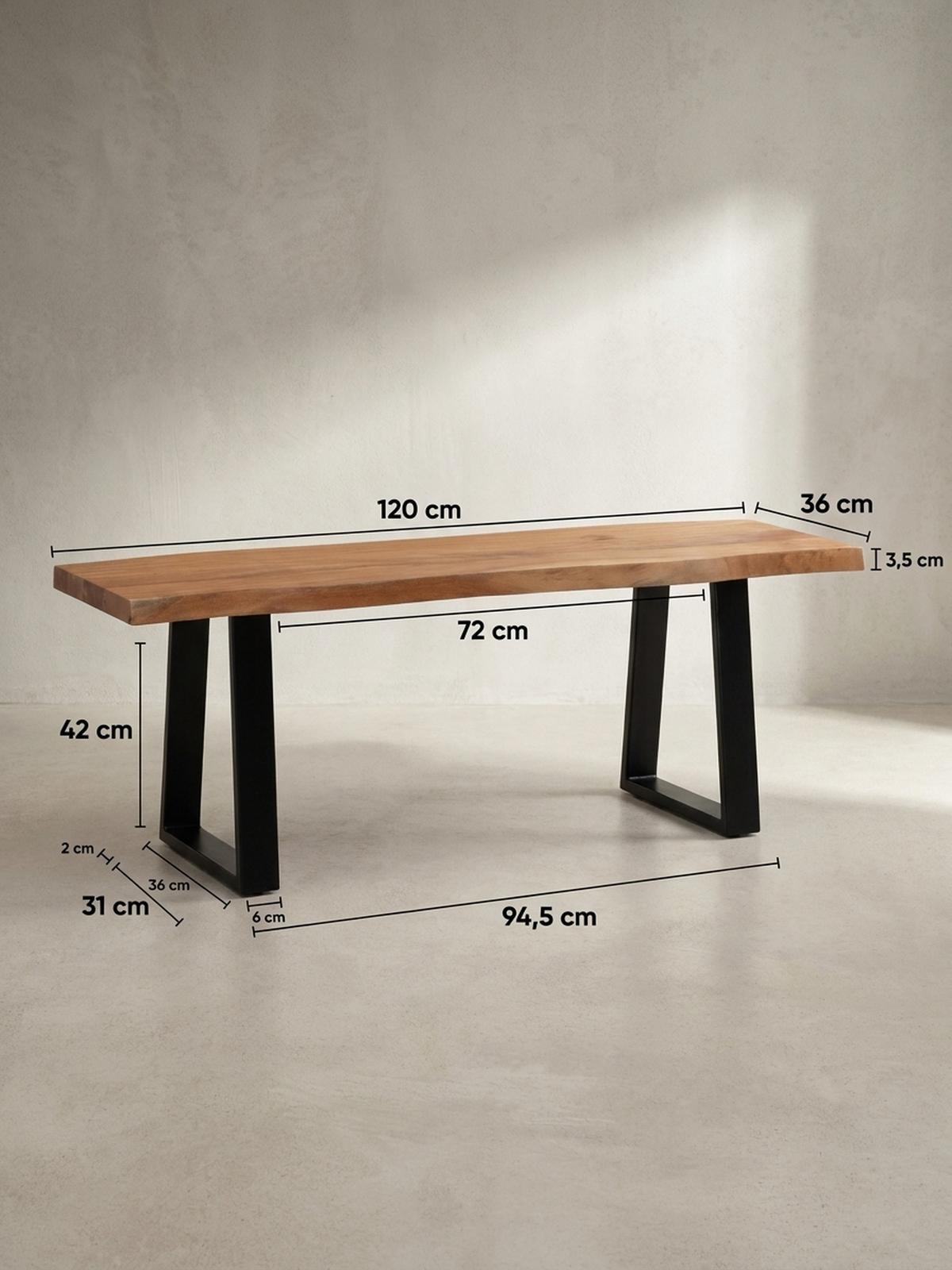 GARDEROBENBANK Massivholz Metall Baumkante, Akazie-Schwarz 120x40x46 cm - Schwarz/Braun, Holz/Metall (120/46/40cm) - KADIMA DESIGN