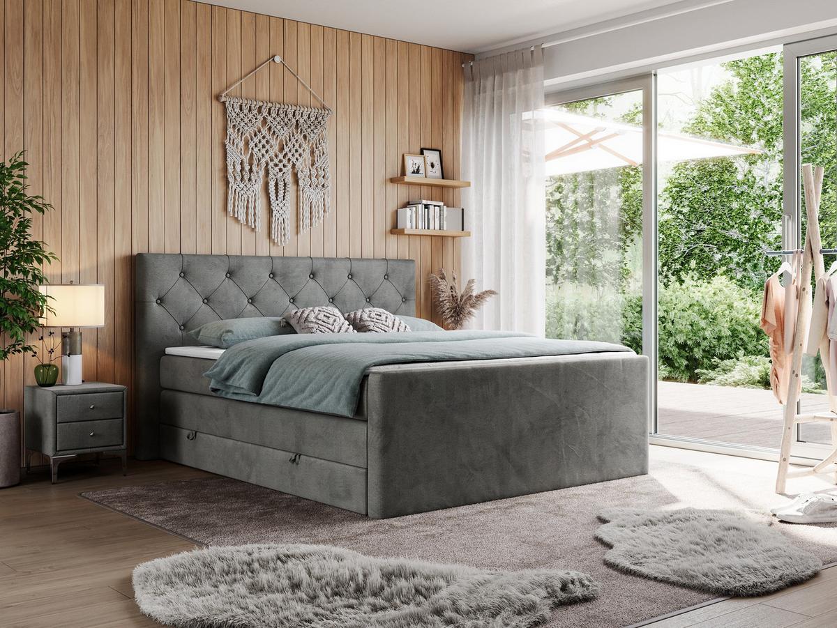BOXSPRINGBETT KING VELEN 120/200 Dunkelgrau Velvet - H3 - Dunkelgrau, Holz/Textil (120/200cm) - MKS