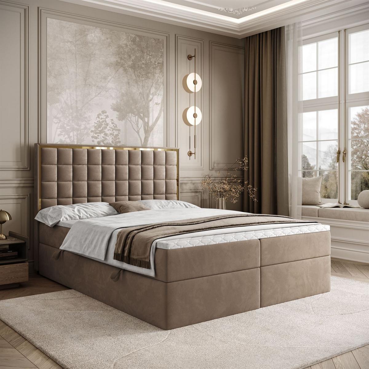BOXSPRINGBETT ISADORA GOLD mit Bettkasten und Topper 160x200 cm Royal Velvet 176 - Beige, Textil - Lookway