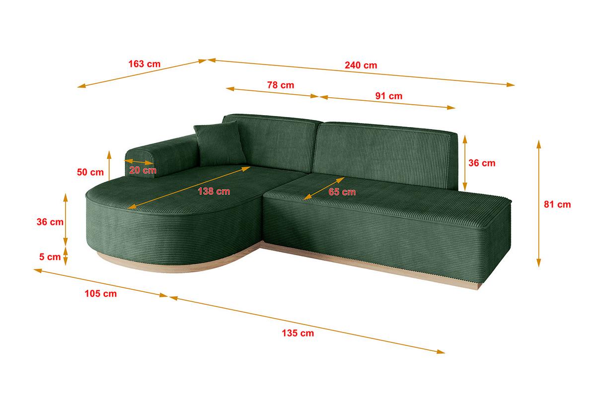 ECKSOFA Ottomane Links ARRIO-L1 - 243x171x83 cm Grün - Grün, Holzwerkstoff/Textil (243/171cm) - ALTDECOR