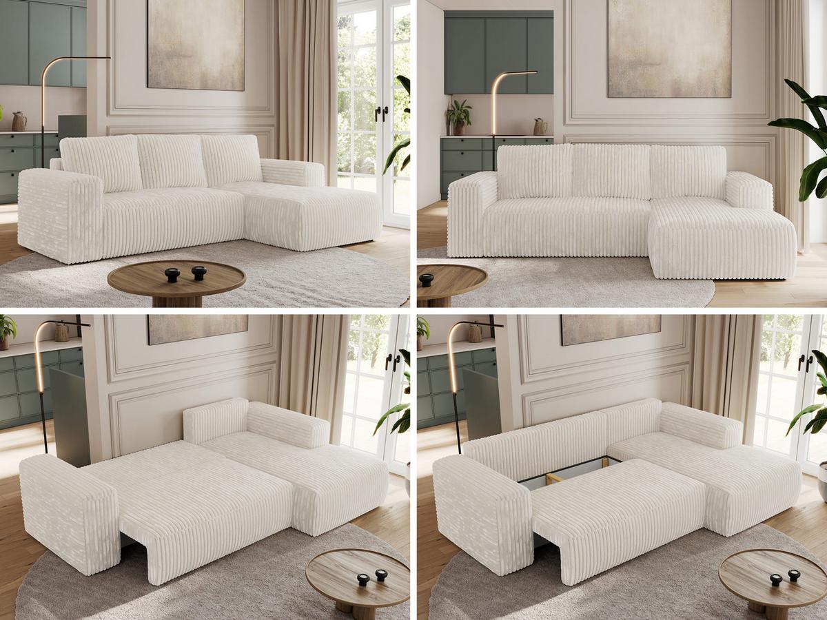 ECKSOFA TRENTINO L Beige Cord - Rechts - Beige/Schwarz, Kunststoff/Textil (164/266cm) - MKS