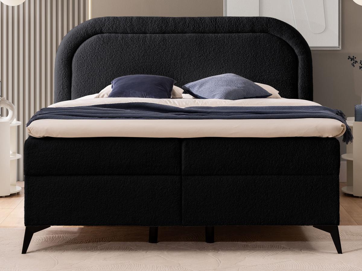 BOXBETT Sonna 200/200 cm Schwarz Bouclé-Stoff mit abgerundetem Kopfteil und mit schwarzen Metallfüßen - Schwarz, Holz/Textil (200/200cm) - S-Style Möbel