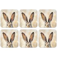 GLASUNTERSETZER 6er-Set Hase - Ohren - Braun Zubehör für Getränke 10x10 cm - Beige, Naturmaterialien (10/0.2cm) - MuchoWow