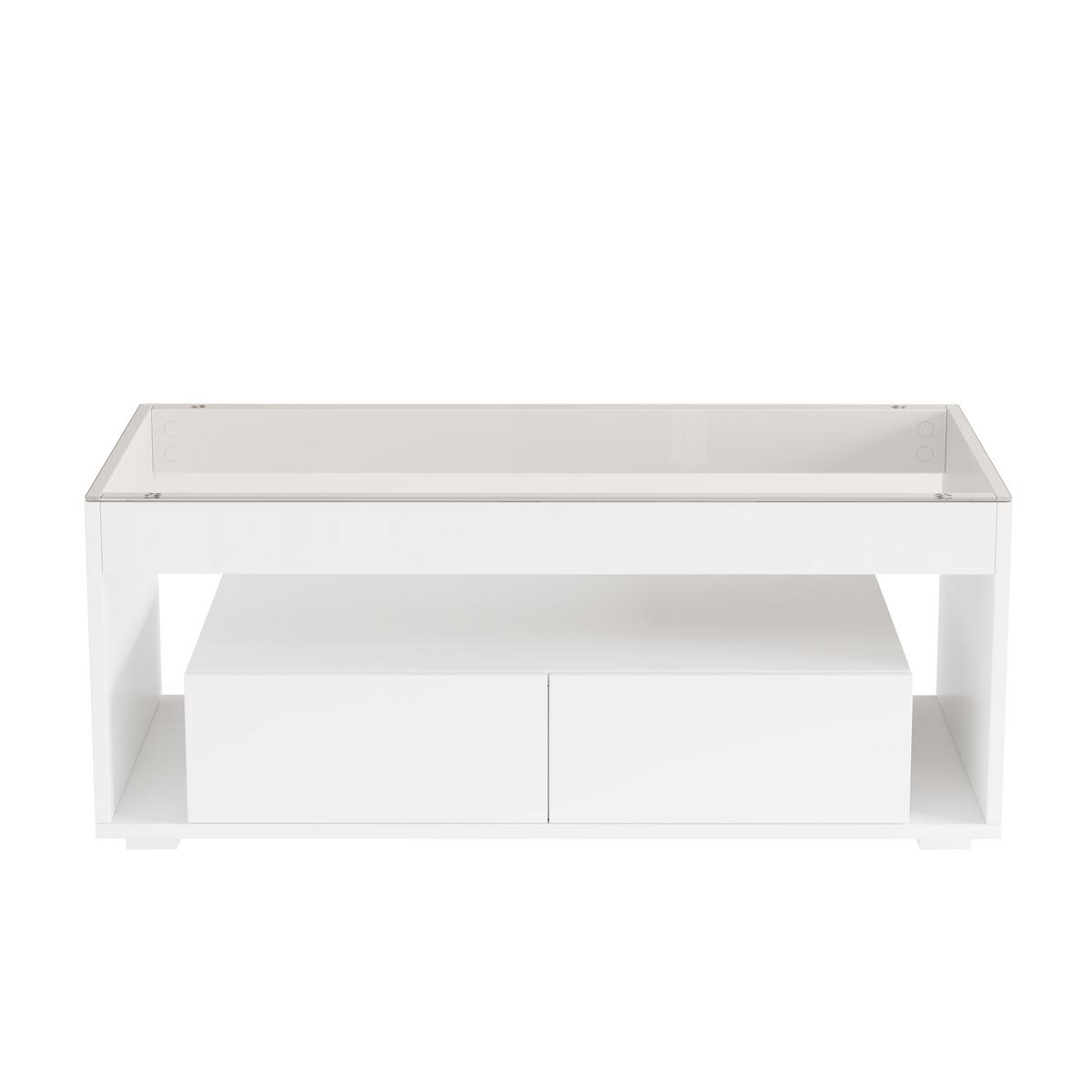 COUCHTISCH Weiß Hochglanz mit LED & 2 Schubladen - Beige, Holzwerkstoff (50/100/40cm) - Urban Meuble