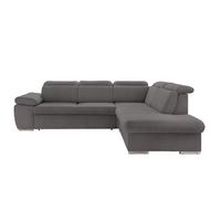 ECKSOFA mit Schlaffunktion, Bettkasten, Kopfstützen verstellbar, Wellenunterfederung, Ottomane rechts B283/T228/H102 cm, Cord Dunkelgrau / 17217 - Chromfarben/Dunkelgrau, Textil/Metall (283/228cm) - luma-home
