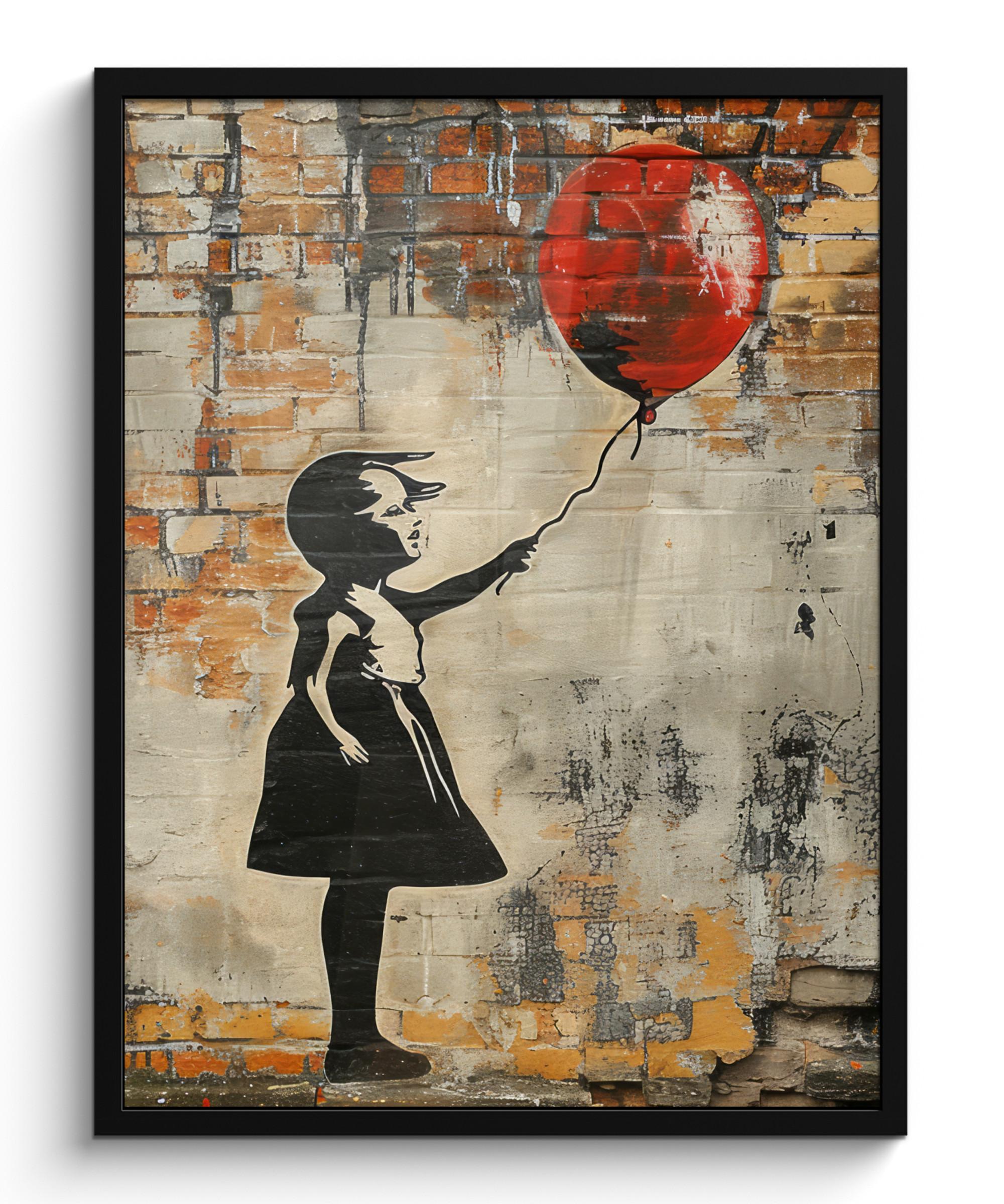 POSTER MIT RAHMENGERAHMTES BILD Graffiti - Banksy - Mädchen - Straßenkunst Posterleiste 60x80 cm - Sandfarben, Papier (60/80cm) - MuchoWow