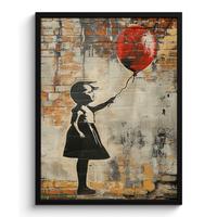 POSTER MIT RAHMENGERAHMTES BILD Graffiti - Banksy - Mädchen - Straßenkunst Posterleiste 60x80 cm - Sandfarben, Papier (60/80cm) - MuchoWow