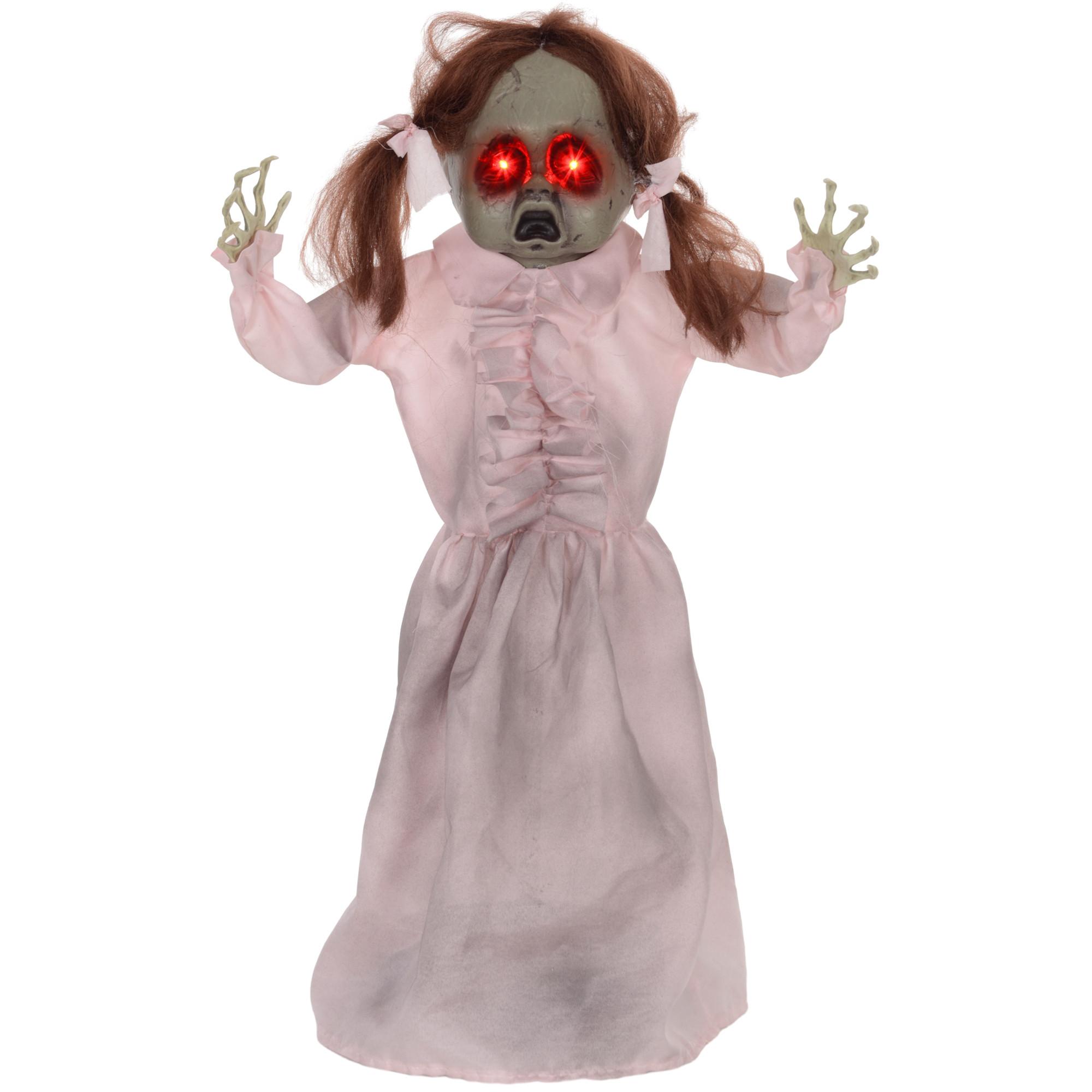 76CM Halloween Dekoration Geisterpuppe mit LED-Lichter, Soundfunktion - Rosa, Kunststoff (15/76/50cm) - HOMCOM