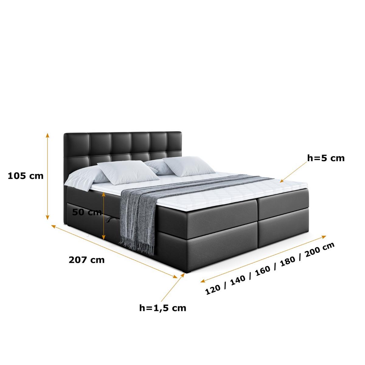 BOXBETT mit Matratze H4 und Lattenrost - MARCE - 120 x 200 cm - Schwarz - Schwarz Hochglanz, Holzwerkstoff (120/200cm) - ALTDECOR