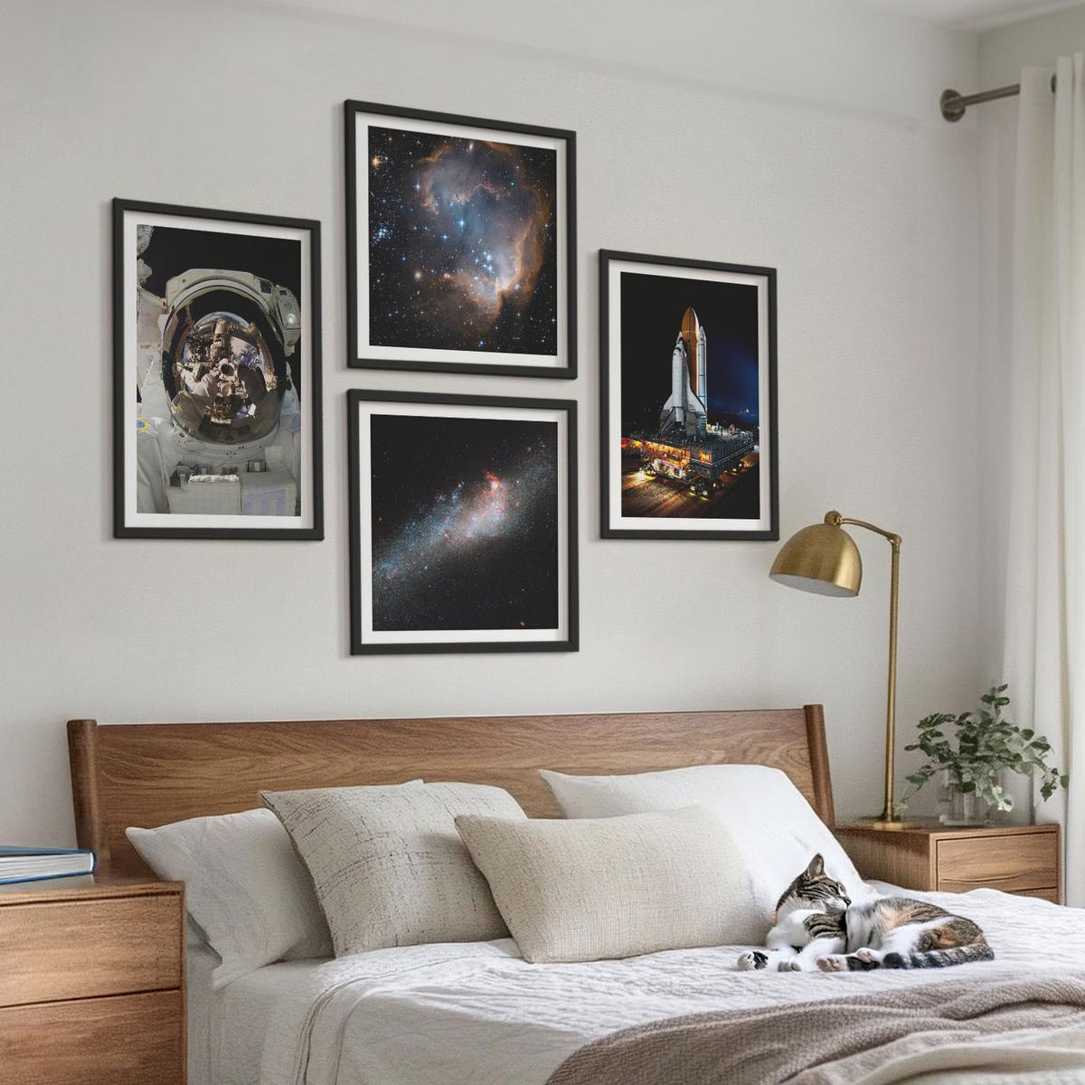 BILDER SET 4er Set - 50x50 cm & 40x60 cm Schwarzer Rahmen - Astronauten landen auf dem Mond - Schwarz, Kunststoff (50/50cm) - TULUP