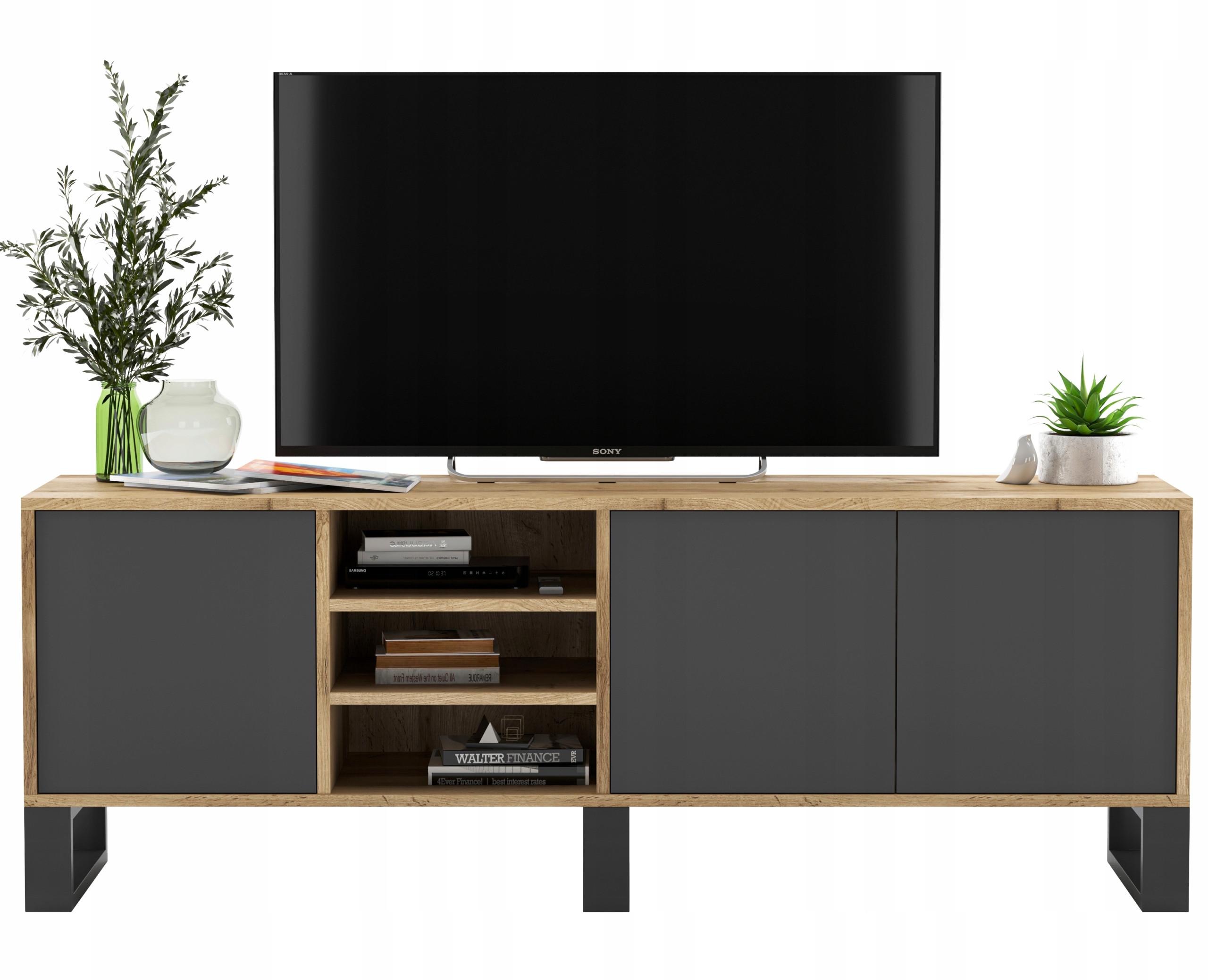 TV-LOWBOARD Apollo Eiche wotan Graphit Matt mit Metallbeinen 150/53/35 cm - Graphitfarben/Schwarz, Holzwerkstoff/Metall (150/53/35cm) - Meble Lindner