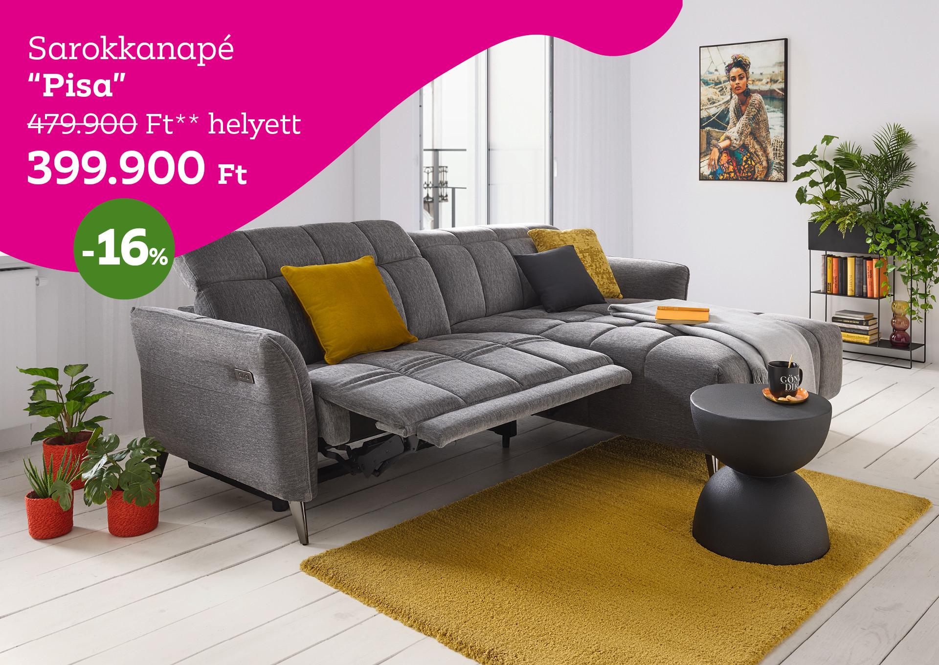 Sarokkanapé Pisa 479900 Forint helyett 399900 Forint, kedvezmény mértéke 16%
