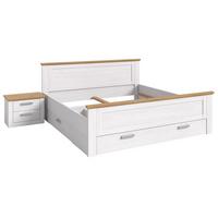 SCHLAFZIMMER weiß Lärche, Eiche Artisan Landhaus Set mit Bett inklusive Bettschubkästen, Nachttisch - Eichefarben/Silberfarben, Holzwerkstoff/Kunststoff (180/200cm) - Inn.Furn
