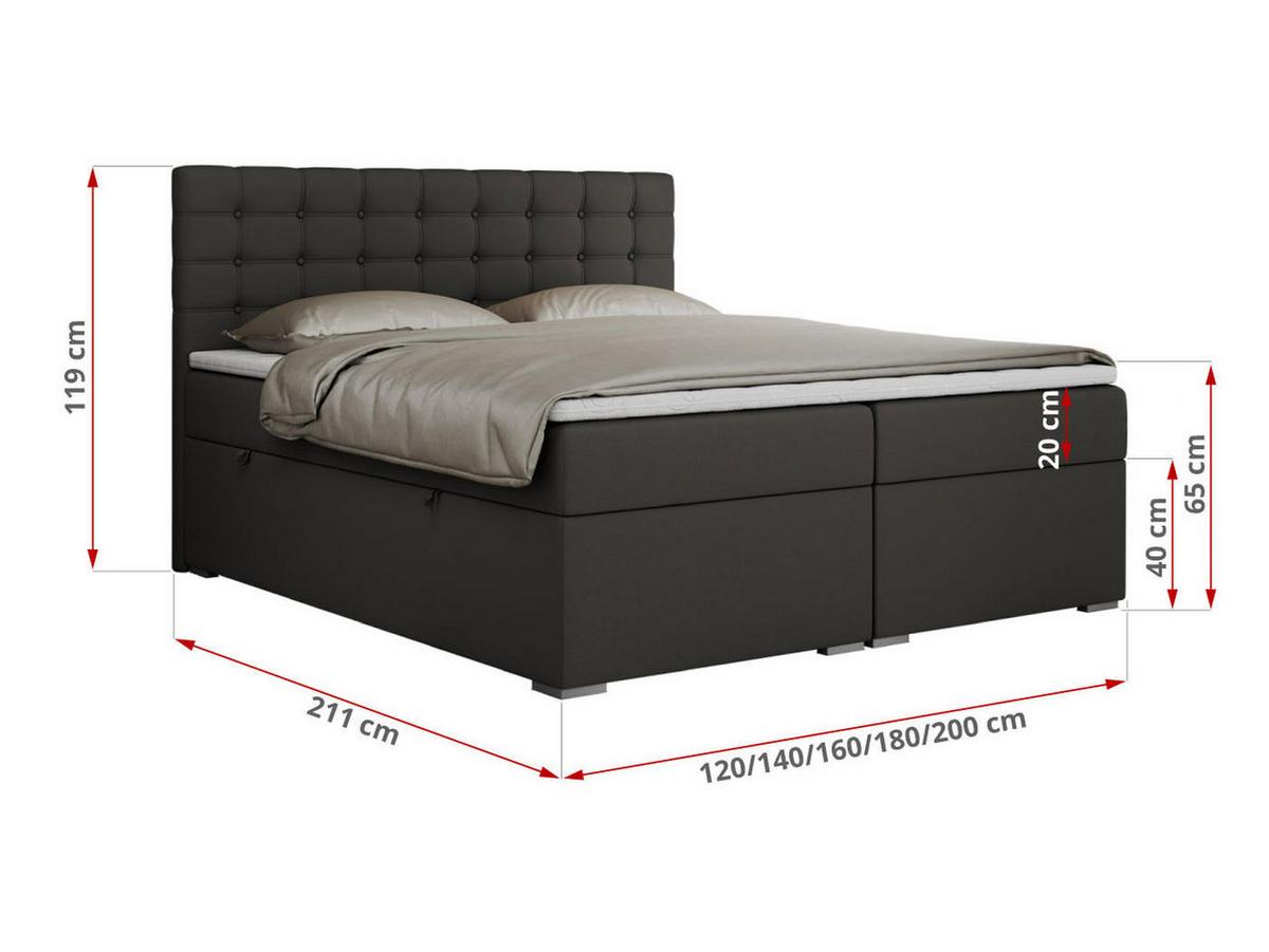 BOXBETT SUSAN 200/200 Dunkelgrau Kunstleder - H3 - Dunkelgrau, Holz/Textil (200/200cm) - MKS