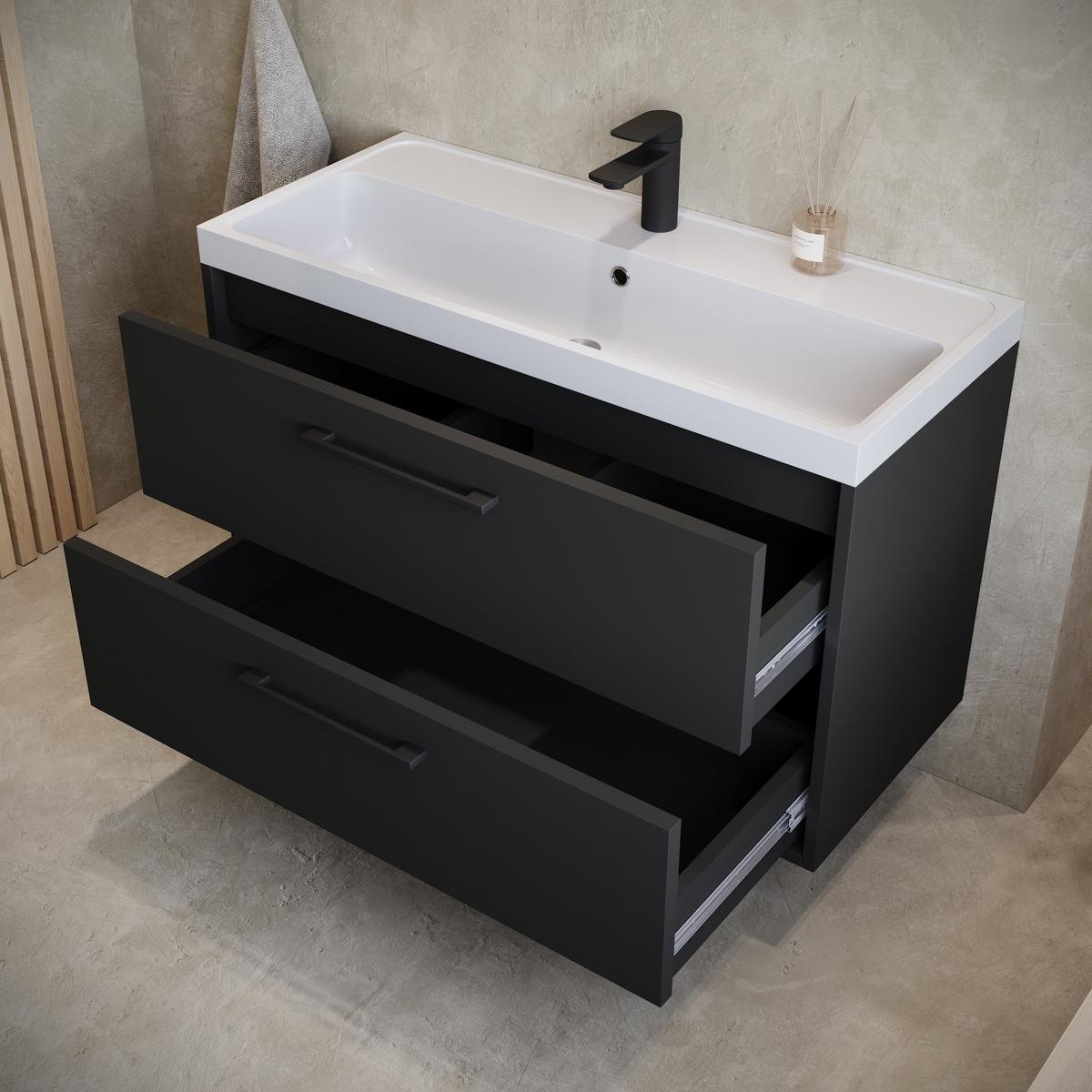 BADMÖBEL-SET Florence 2 Teile Matt Schwarz - 80 x 35 x 51 cm - Schwarz, Holz (80/55/40cm) - Badplaats