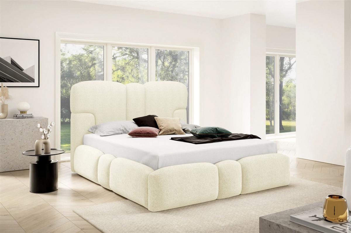 POLSTERBETT Jordan Komplettset - Creme, Holzwerkstoff/Textil (160/200cm) - Fun Möbel