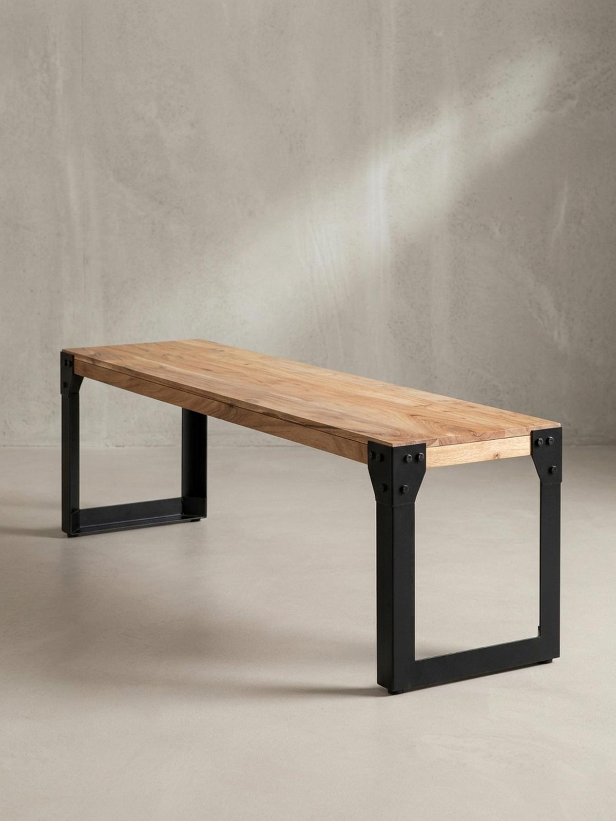 ESSZIMMERBANK Massivholz Metall ohne Lehne, Akazie 120x40x45 cm - Schwarz/Braun, Holz/Metall (120/45/40cm) - KADIMA DESIGN