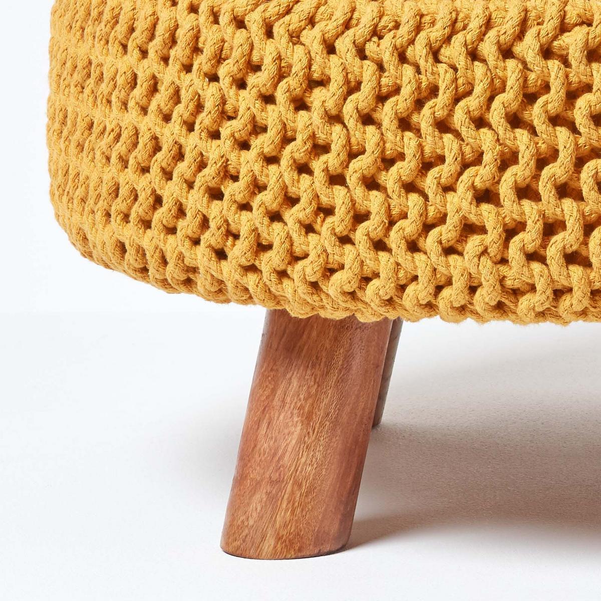 STRICK-HOCKER senfgelb, rund 62/62/30 cm - Currygelb, Textil (62/30/62cm) - Homescapes