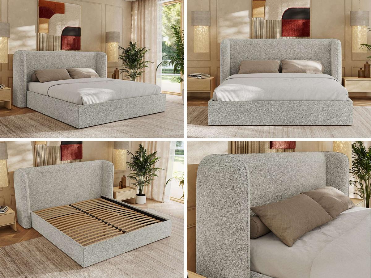 POLSTERBETT EMORA CLASSIC 140/200 - Hellgrau Strukture - Multipocket-Matratze - Hellgrau, Textil (140/200cm) - MKS