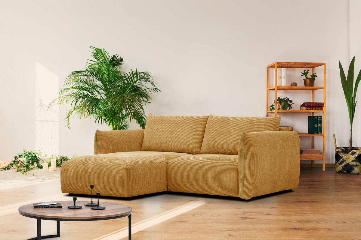 ECKSOFA TAUER 3-Sitzer, honig - Schwarz/Honig, Holzwerkstoff/Kunststoff (173/206cm) - Wozimo