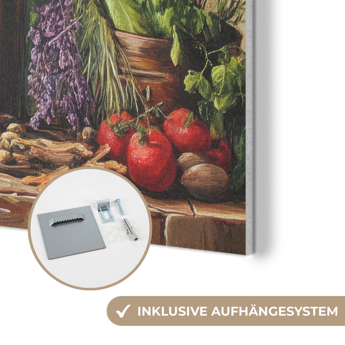 AKUSTIKBILD Stilleben - Kräuter - Gewürze - Früchte - Farbenfroh Wanddeko 70x50 cm - Grün, Kunststoff (70/50/0.9cm) - MuchoWow