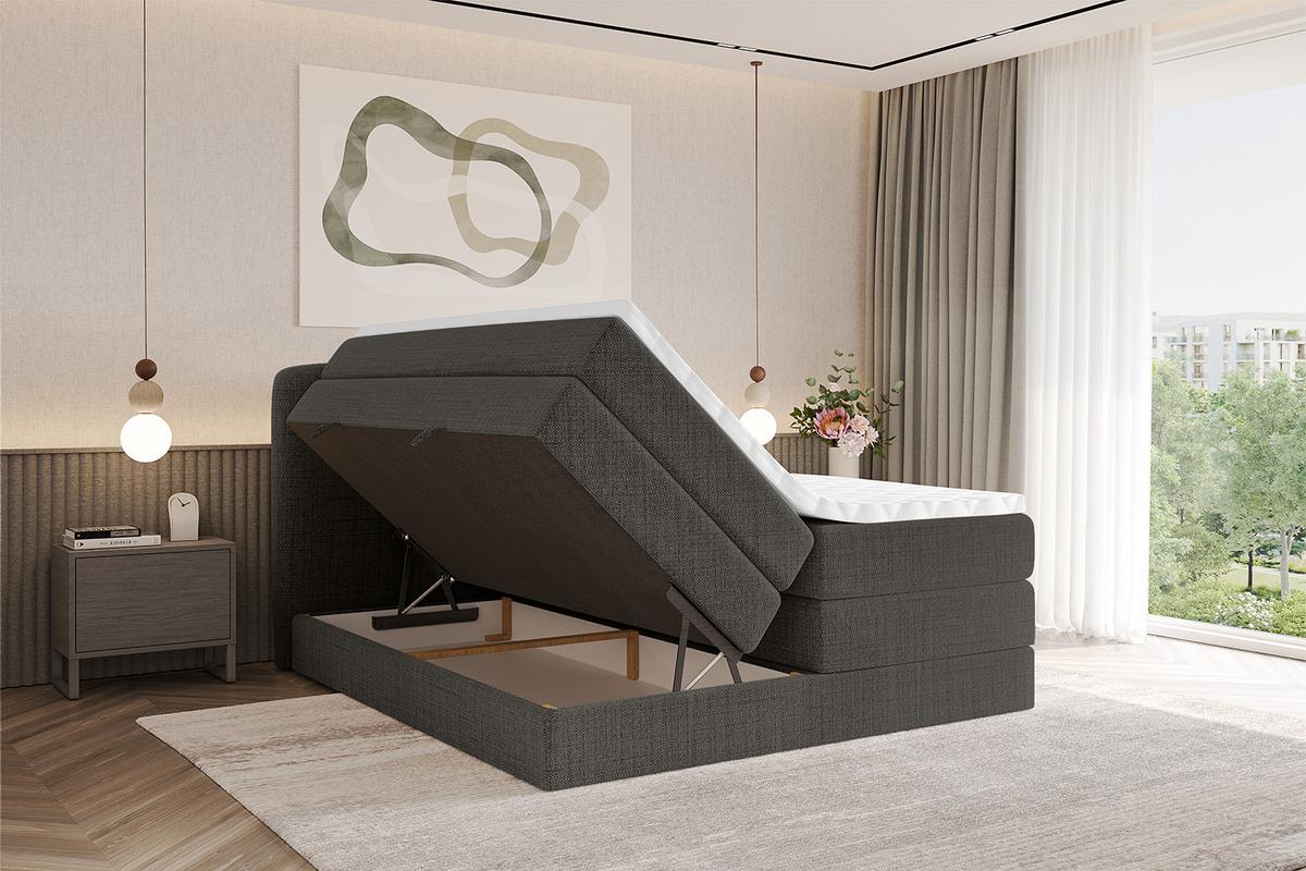 BOXBETT mit Matratze H3|H4 - NINA KING - 200x200 cm - Grau - Grau, Holzwerkstoff (200/200cm) - ALTDECOR