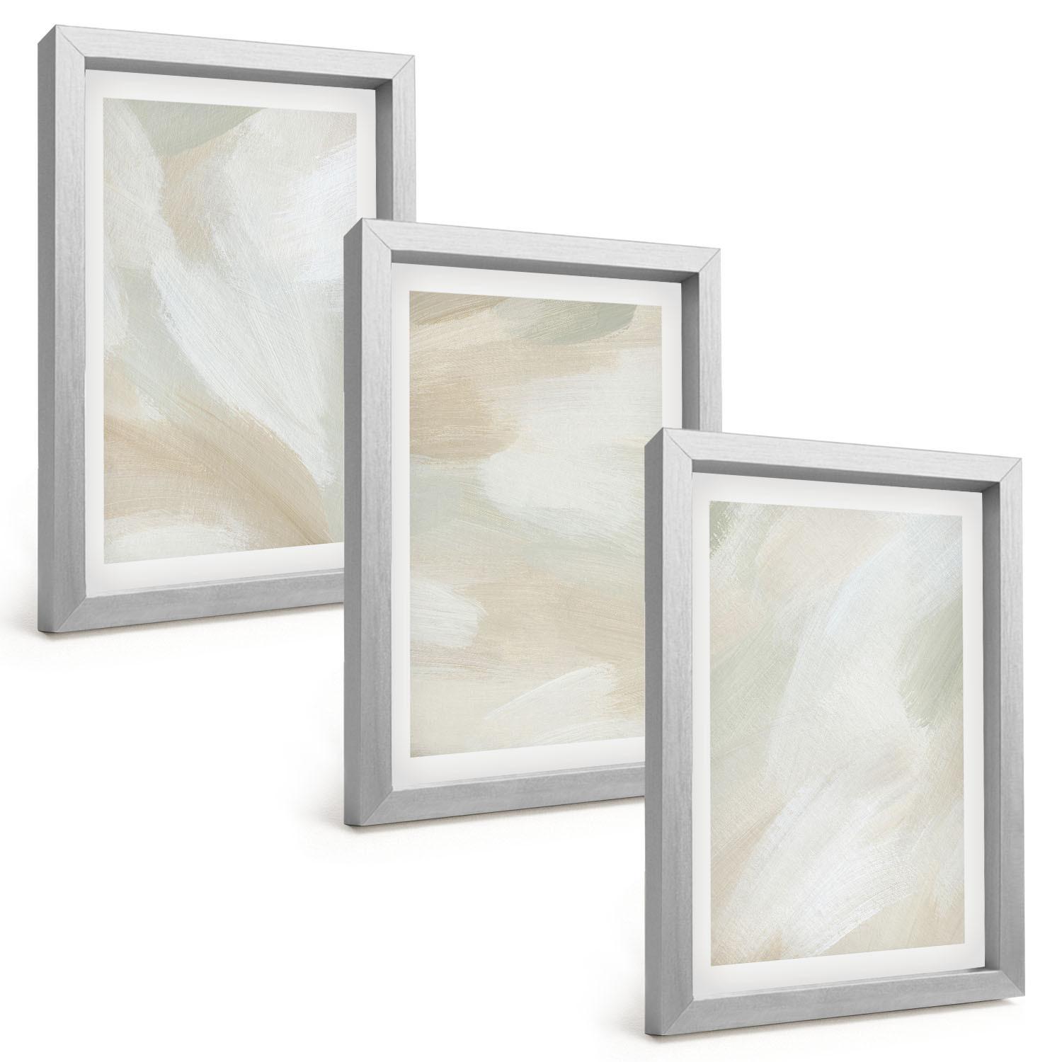 BILDER SET 3er Set - 20x30 cm Silberner Rahmen - Minimalismus der Farbstruktur - Silberfarben, Kunststoff (20/30cm) - TULUP