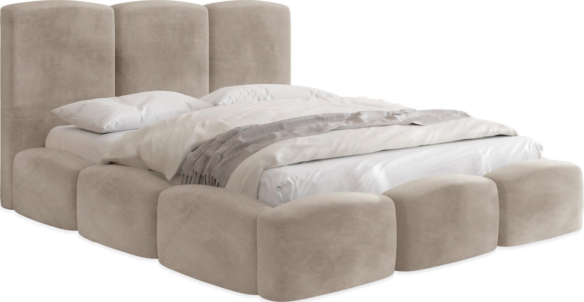 POLSTERBETT Harmony mit Bettkasten, Beige Samt Velours 120x200 cm - Greige/Beige, Holzwerkstoff/Kunststoff (120/200cm) - WFL GROUP