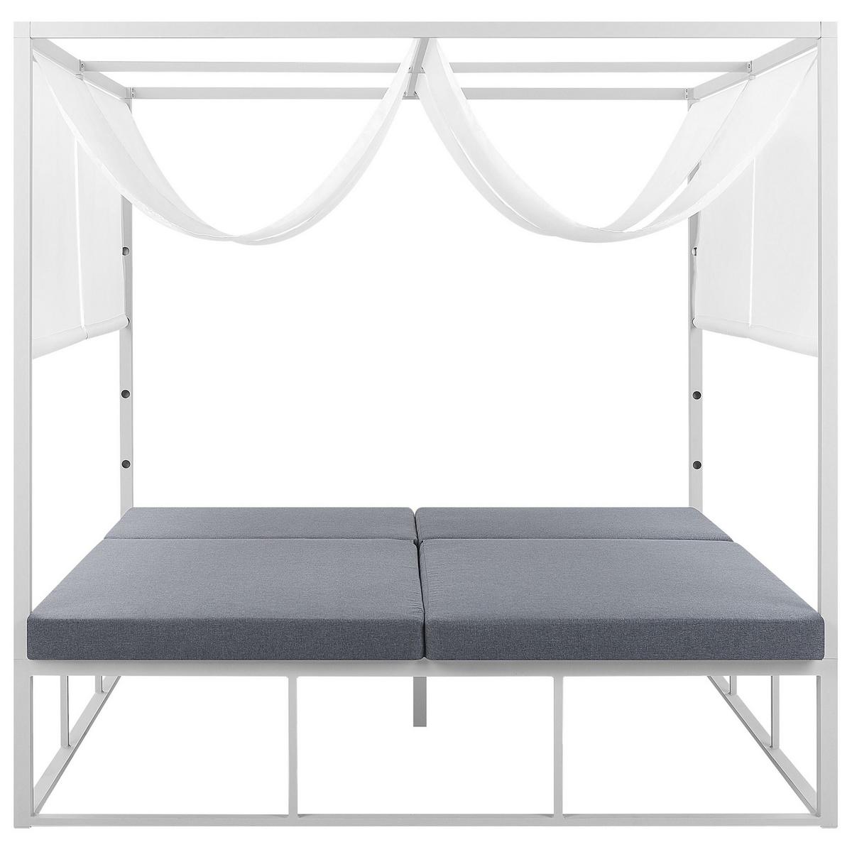 SONNENBETT mit Sonnendach Aluminium weiß Auflagen grau verstellbar PALLANZA - Weiß/Grau, Metall (195/196/196cm)