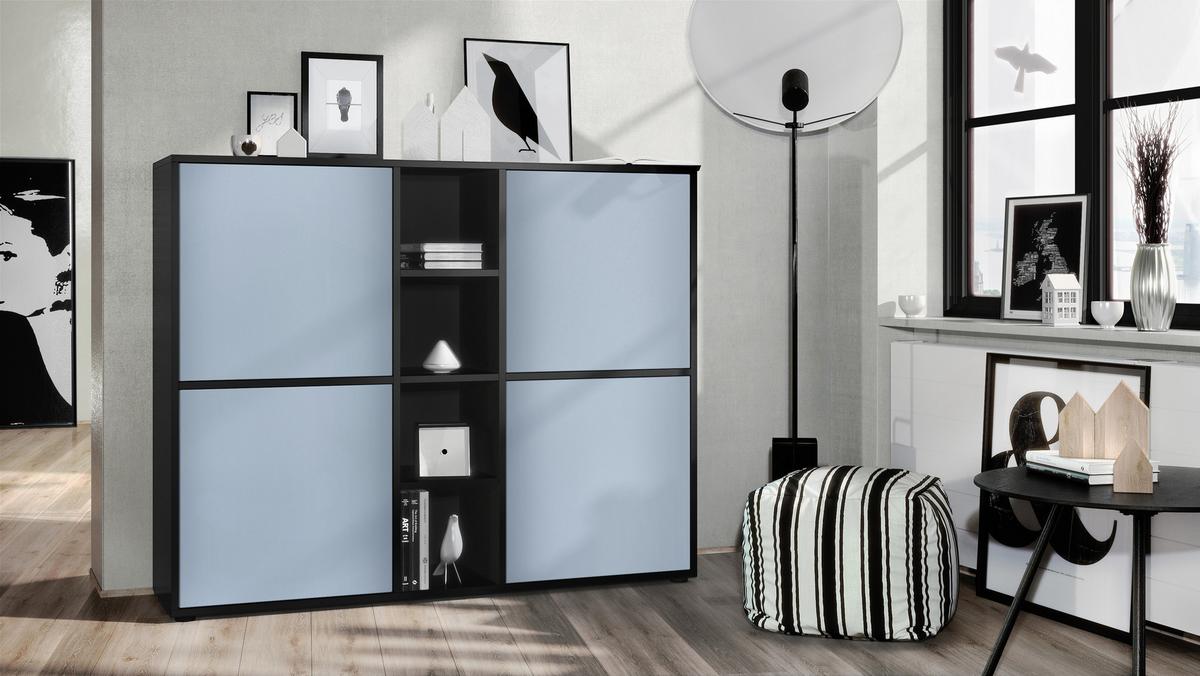 HIGHBOARD Cuba Türen in Denim matt - Pastellblau, Holzwerkstoff (130.5/105.5/35.5cm) - Vladon